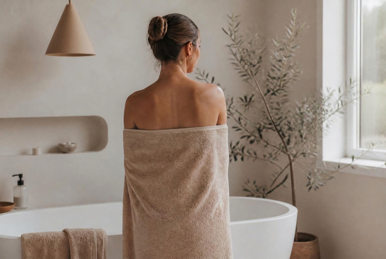 RELAKZ handdoeken in een lichte badkamer